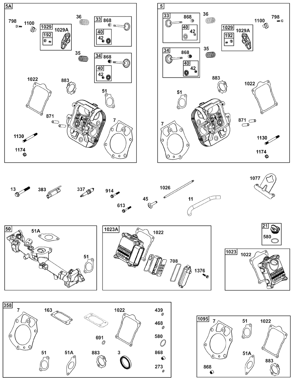 Cylinder Head Group Diagram and Parts List for 54E177-0002-J1  Briggs and Stratton Engine